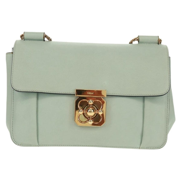 Chloe Chain Shoulder Bag Leather Light Blue Gold Auth BA10477V