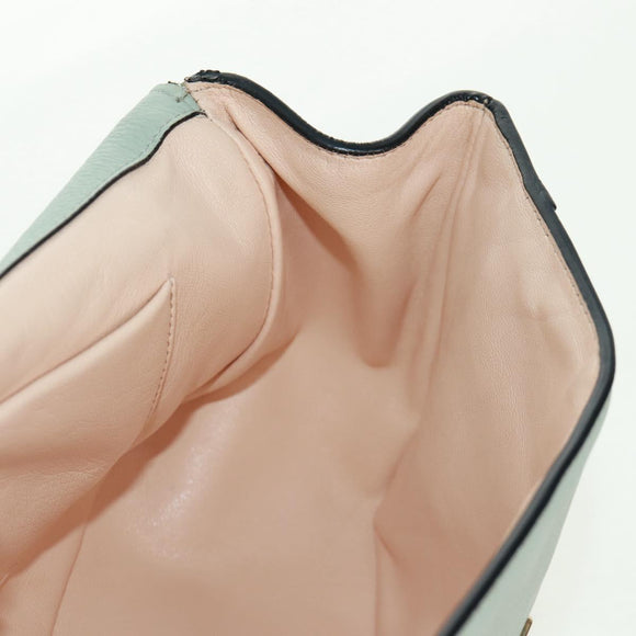 Chloe Chain Shoulder Bag Leather Light Blue Gold Auth BA10477V