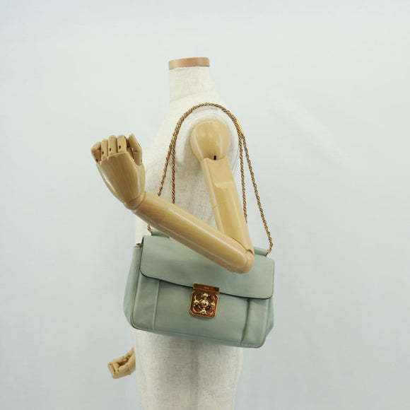 Chloe Chain Shoulder Bag Leather Light Blue Gold Auth BA10477V