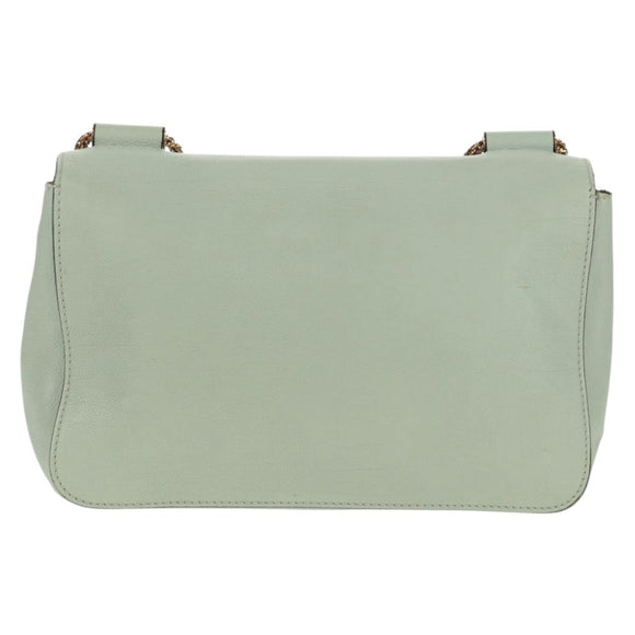 Chloe Chain Shoulder Bag Leather Light Blue Gold Auth BA10477V