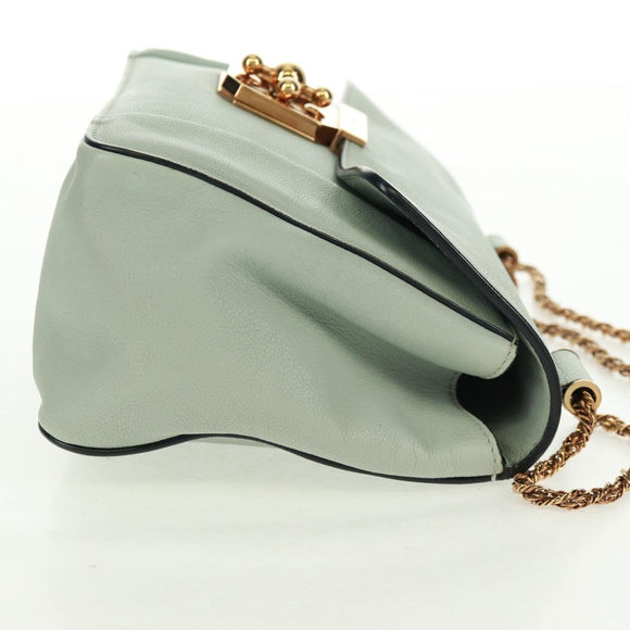 Chloe Chain Shoulder Bag Leather Light Blue Gold Auth BA10477V