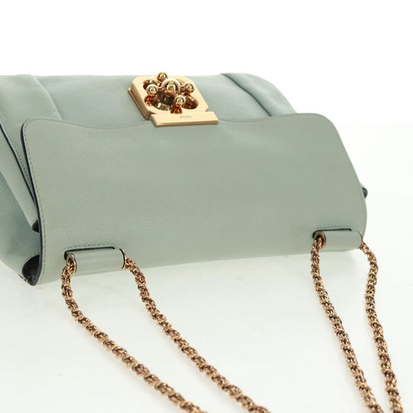 Chloe Chain Shoulder Bag Leather Light Blue Gold Auth BA10477V