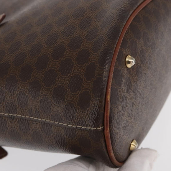 CELINE Macadam Canvas Draagtas PVC Leer Bruin Goud Auth BA10478