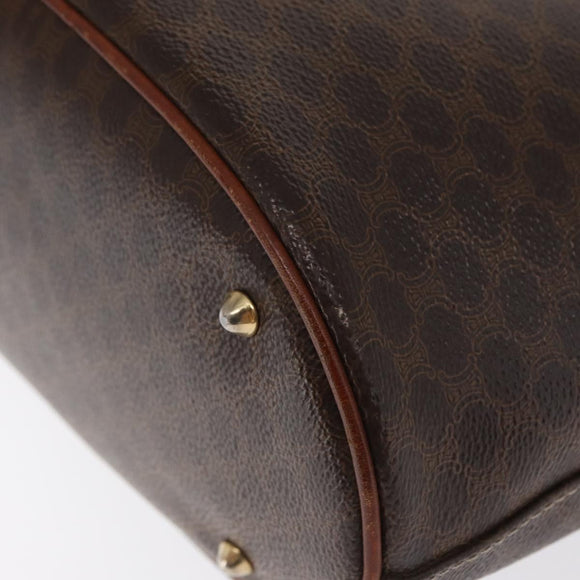 CELINE Macadam Canvas Draagtas PVC Leer Bruin Goud Auth BA10478