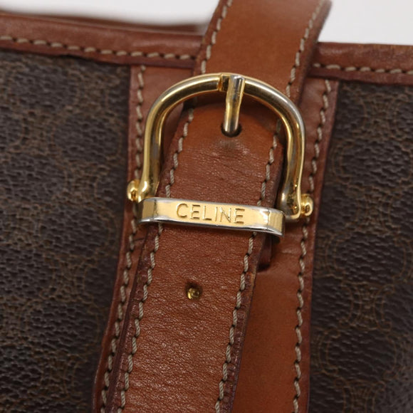 CELINE Macadam Canvas Draagtas PVC Leer Bruin Goud Auth BA10478
