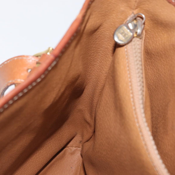 CELINE Macadam Canvas Draagtas PVC Leer Bruin Goud Auth BA10478