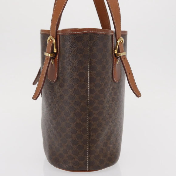 CELINE Macadam Canvas Draagtas PVC Leer Bruin Goud Auth BA10478