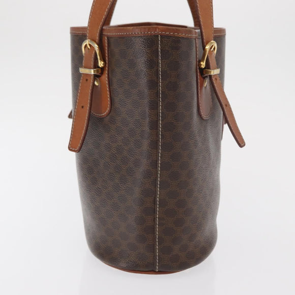 CELINE Macadam Canvas Draagtas PVC Leer Bruin Goud Auth BA10478