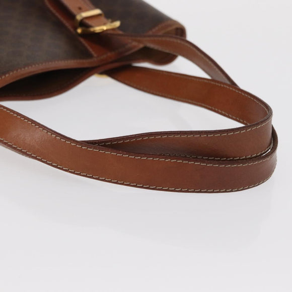 CELINE Macadam Canvas Draagtas PVC Leer Bruin Goud Auth BA10478