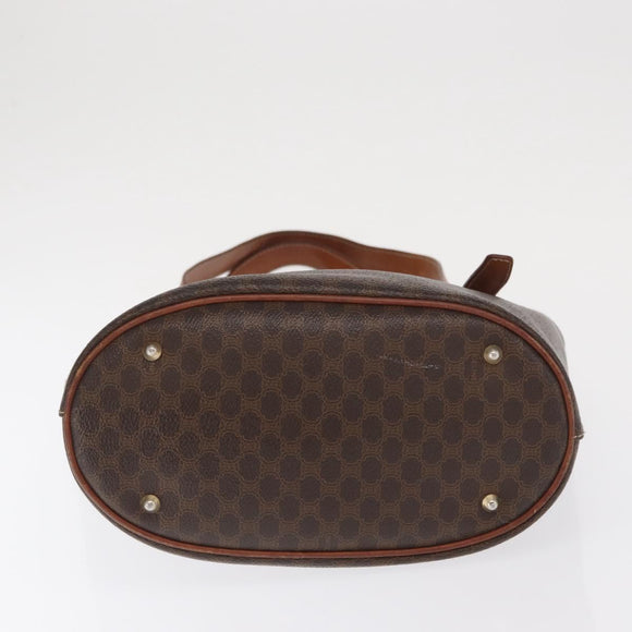 CELINE Macadam Canvas Draagtas PVC Leer Bruin Goud Auth BA10478