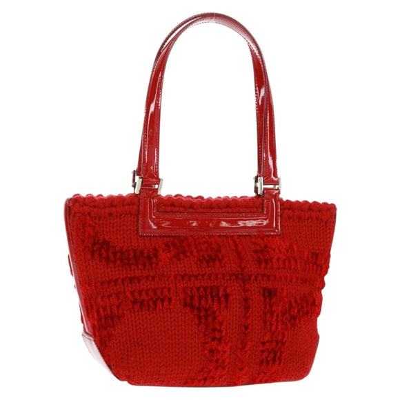 Salvatore Ferragamo Hand Bag Cotton Red Silver Auth BA10481V