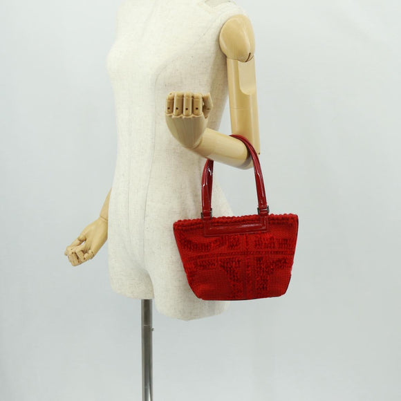 Salvatore Ferragamo Hand Bag Cotton Red Silver Auth BA10481V