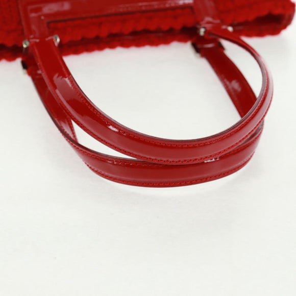 Salvatore Ferragamo Hand Bag Cotton Red Silver Auth BA10481V