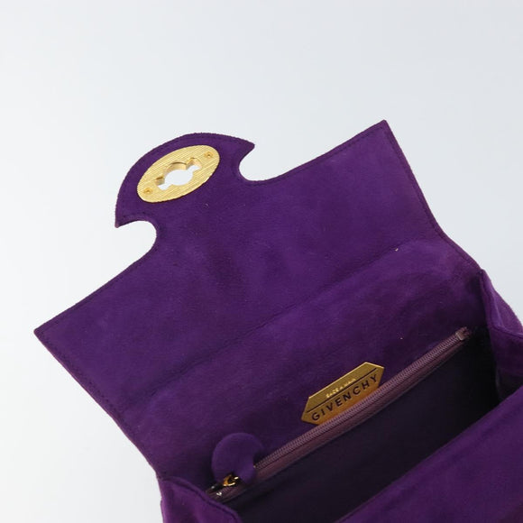 GIVENCHY Hand Bag Suede Purple Gold Auth BA10483