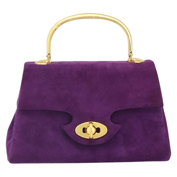 GIVENCHY Hand Bag Suede Purple Gold Auth BA10483