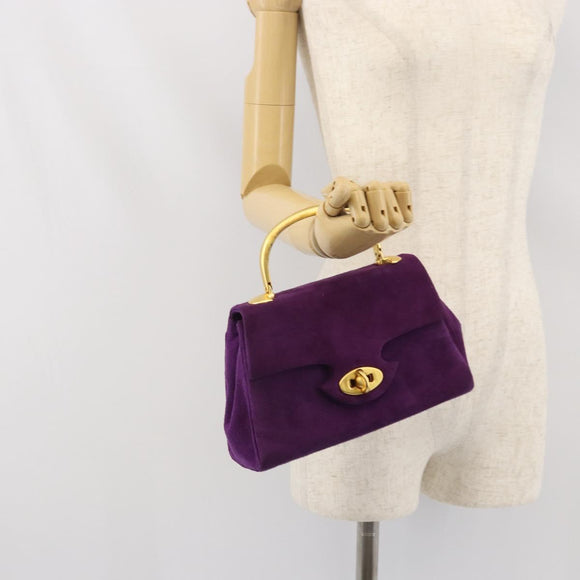 GIVENCHY Hand Bag Suede Purple Gold Auth BA10483