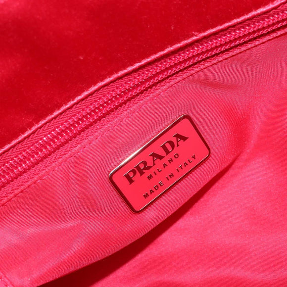 PRADA Hand Bag Satin Red Silver Auth BA10489