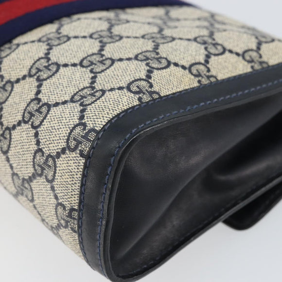 GUCCI GG Supreme Sherry Line Clutch Bag PVC Navy Gold 37 039 3087 Auth BA10493V