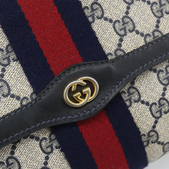 GUCCI GG Supreme Sherry Line Clutch Bag PVC Navy Gold 37 039 3087 Auth BA10493V