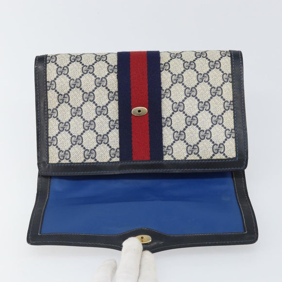 GUCCI GG Supreme Sherry Line Clutch Bag PVC Navy Gold 37 039 3087 Auth BA10493V