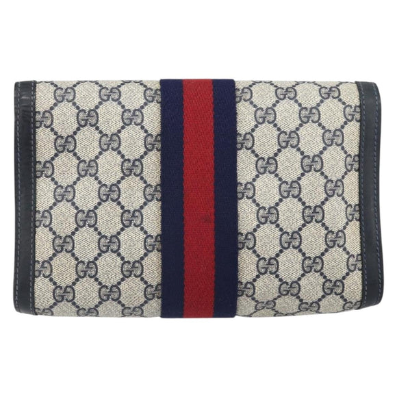 GUCCI GG Supreme Sherry Line Clutch Bag PVC Navy Gold 37 039 3087 Auth BA10493V