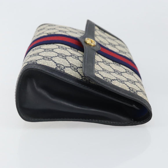 GUCCI GG Supreme Sherry Line Clutch Bag PVC Navy Gold 37 039 3087 Auth BA10493V