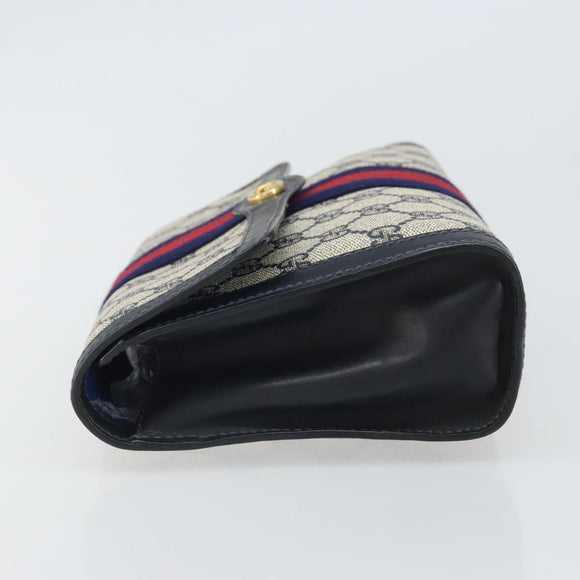 GUCCI GG Supreme Sherry Line Clutch Bag PVC Navy Gold 37 039 3087 Auth BA10493V