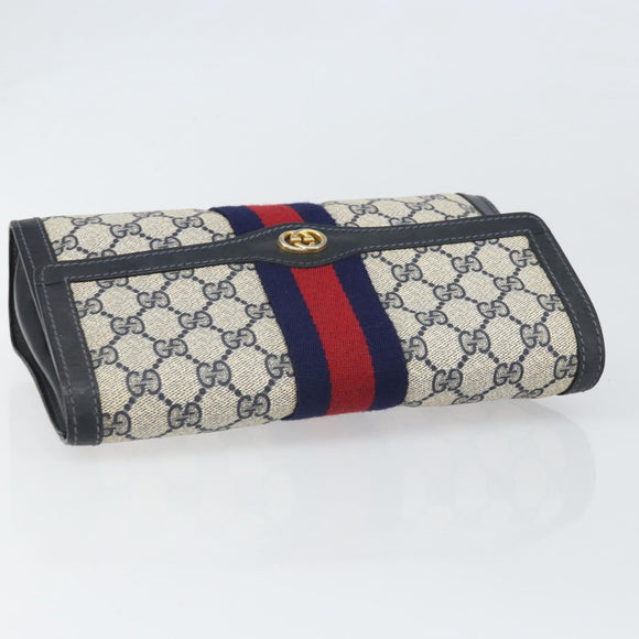 GUCCI GG Supreme Sherry Line Clutch Bag PVC Navy Gold 37 039 3087 Auth BA10493V