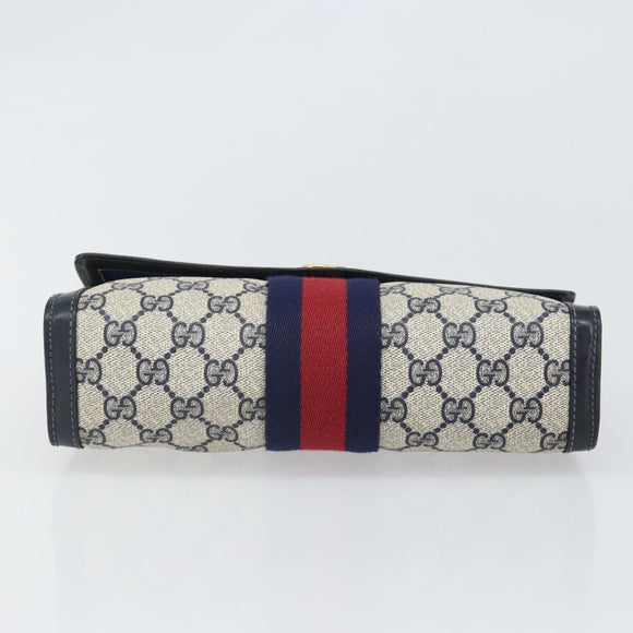 GUCCI GG Supreme Sherry Line Clutch Bag PVC Navy Gold 37 039 3087 Auth BA10493V