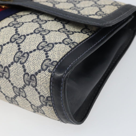 GUCCI GG Supreme Sherry Line Clutch Bag PVC Navy Gold 37 039 3087 Auth BA10493V