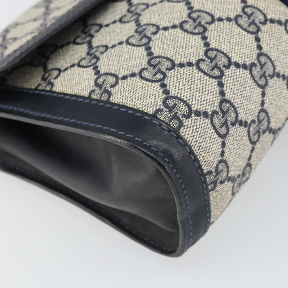 GUCCI GG Supreme Sherry Line Clutch Bag PVC Navy Gold 37 039 3087 Auth BA10493V