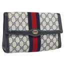 GUCCI GG Supreme Sherry Line Clutch Bag PVC Navy Gold 37 039 3087 Auth BA10494-1