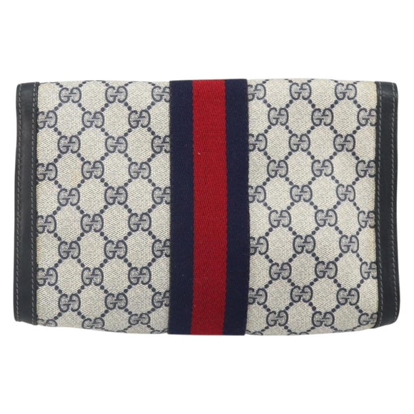 GUCCI GG Supreme Sherry Line Clutch Bag PVC Navy Gold 37 039 3087 Auth BA10494