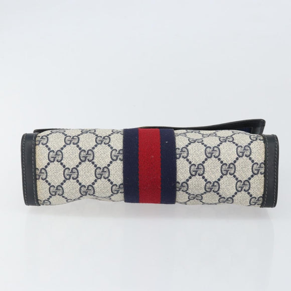 GUCCI GG Supreme Sherry Line Clutch Bag PVC Navy Gold 37 039 3087 Auth BA10494
