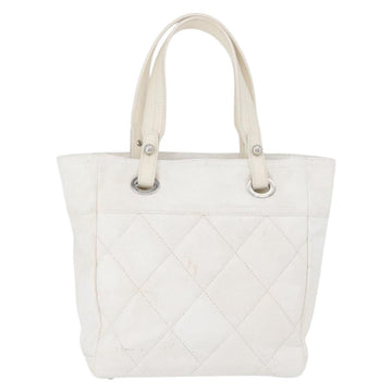 CHANEL Tote Bag Leather Silver White CC Auth BA10495 - 0