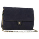 CHANEL Chain Matelasse Shoulder Bag Cotton Navy Gold CC Auth BA10498-1