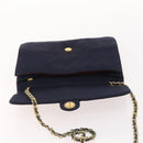 CHANEL Chain Matelasse Shoulder Bag Cotton Navy Gold CC Auth BA10498-18