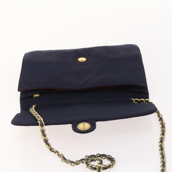 CHANEL Chain Matelasse Shoulder Bag Cotton Navy Gold CC Auth BA10498