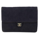 CHANEL Chain Matelasse Shoulder Bag Cotton Navy Gold CC Auth BA10498-13