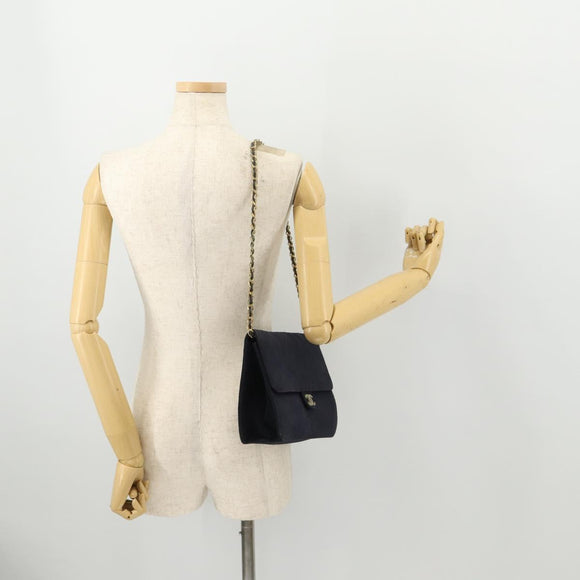 CHANEL Chain Matelasse Shoulder Bag Cotton Navy Gold CC Auth BA10498