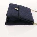 CHANEL Chain Matelasse Shoulder Bag Cotton Navy Gold CC Auth BA10498-3