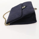 CHANEL Chain Matelasse Shoulder Bag Cotton Navy Gold CC Auth BA10498-4