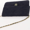CHANEL Chain Matelasse Shoulder Bag Cotton Navy Gold CC Auth BA10498-6