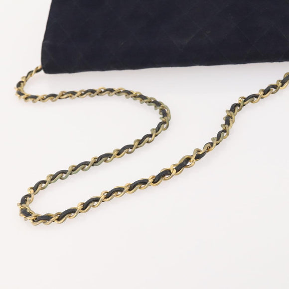 CHANEL Chain Matelasse Shoulder Bag Cotton Navy Gold CC Auth BA10498