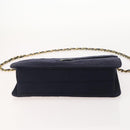 CHANEL Chain Matelasse Shoulder Bag Cotton Navy Gold CC Auth BA10498-5