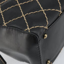 CHANEL Wild Stitch Hand Bag Leather Black Gold CC Auth BA10500V-14