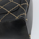 CHANEL Wild Stitch Hand Bag Leather Black Gold CC Auth BA10500V-16