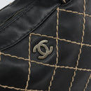 CHANEL Wild Stitch Hand Bag Leather Black Gold CC Auth BA10500V-17