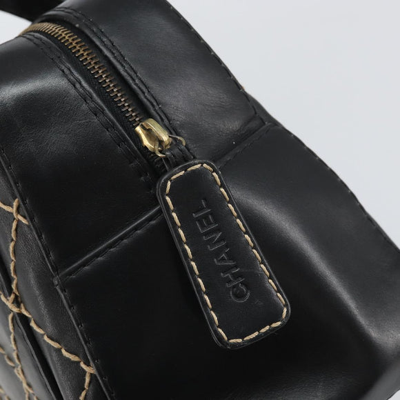 CHANEL Wild Stitch Hand Bag Leather Black Gold CC Auth BA10500V