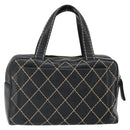 CHANEL Wild Stitch Hand Bag Leather Black Gold CC Auth BA10500V-2